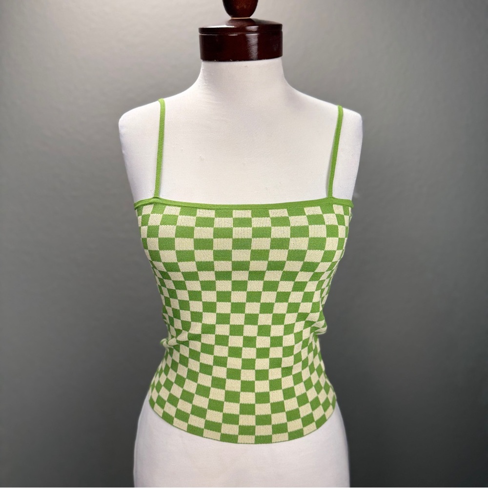 Jouetie Lime Green Cream Checkered Camisole Tank Top Sz S